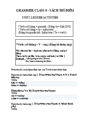 Grammer Class 8 - Sách thí điểm